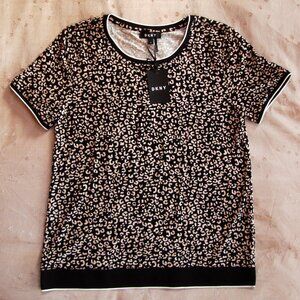 NWT DKNY Sz. M Cheetah Animal Print Top Shirt Ribbed Cuffs Rayon Comfortable $59